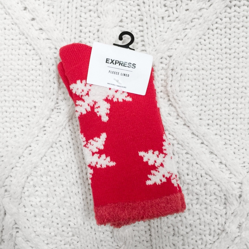 Express Red Snowflake Fleece Lined Crew Socks